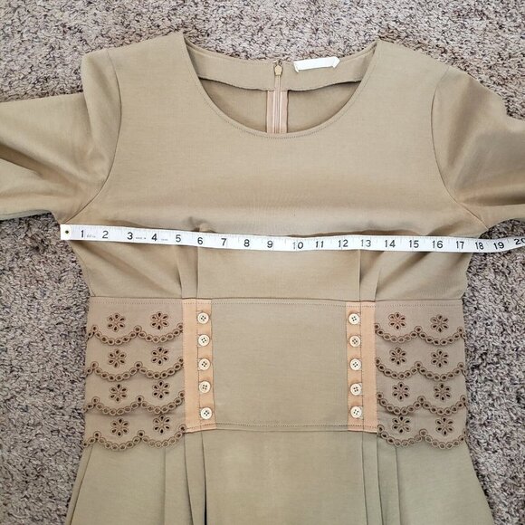 Chloe Corset Waist Scalloped Button Short Sleeve Deep Tan Box Short Dress S* - Picture 8 of 12